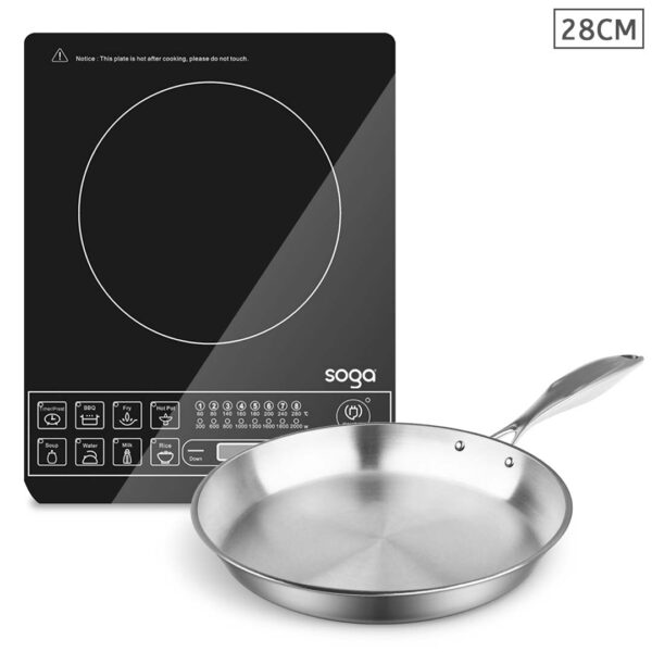 SOGA Electric Smart Induction Cooktop and 28cm Stainless Steel Fry Pan Cooking Frying Pan, Home & Living, Kitchen & Dining, Cookware, Induction Cookware, ,  - AU DEPOT 1