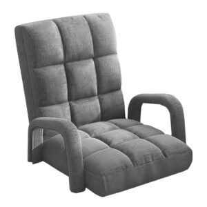 SOGA Foldable Lounge Cushion Adjustable Floor Lazy Recliner Chair with Armrest Grey LoungeArmGrey AU DEPOT - AU DEPOT