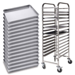 SOGA Gastronorm Trolley 15 Tier Stainless Steel with Aluminum Baking Pan Cooking Tray for Bakers, Kitchenware, Food Preperation, Food Prep, Cleaning & Organising, ,  - AU DEPOT 1