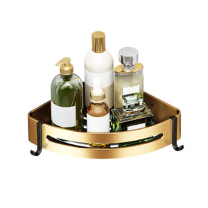 SOGA Gold Wall Mounted Triangular Bathroom Storage Corner Vanity Organiser Space Saving Adhesive Shelf Rack with Hooks Bathroom Storage TAN1013 AU DEPOT Bathroom Storage - AU DEPOT