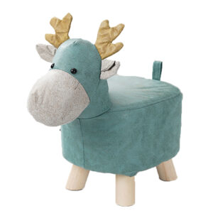 SOGA Green Children Bench Deer Character Round Ottoman Stool Soft Small Comfy Seat Home Decor AniStool26 AU DEPOT - AU DEPOT