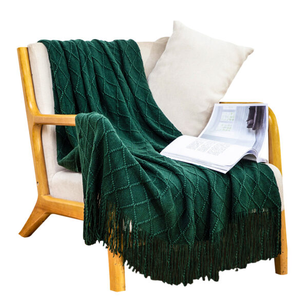 SOGA Green Diamond Pattern Knitted Throw Blanket Warm Cozy Woven Cover Couch Bed Sofa Home Decor with Tassels, Home, Bed Linen, Throws And Blankets, Blankets, ,  - AU DEPOT 1