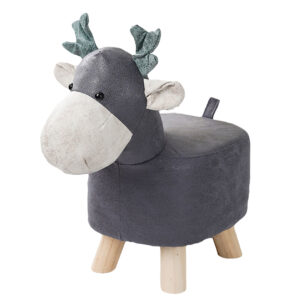 SOGA Grey Children Bench Deer Character Round Ottoman Stool Soft Small Comfy Seat Home Decor AniStool25 AU DEPOT - AU DEPOT