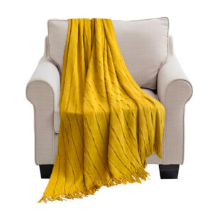 SOGA Mustard Textured Knitted Throw Blanket Warm Cozy Woven Cover Couch Bed Sofa Home Decor with Tassels Blankets Blanket925 AU DEPOT Blankets - AU DEPOT