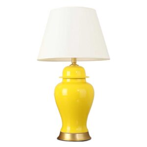 SOGA Oval Ceramic Table Lamp with Gold Metal Base Desk Lamp Yellow Lamps TableLamp170Yellow AU DEPOT Lamps - AU DEPOT