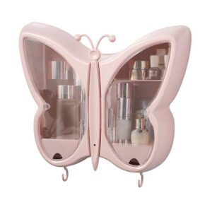 SOGA Pink Butterfly Shape Wall-Mounted Makeup Organiser Dustproof Waterproof Bathroom Storage Box Home Decor, Home, Bathroom, Bathroom Accessories, Bathroom Storage, ,  - AU DEPOT 1