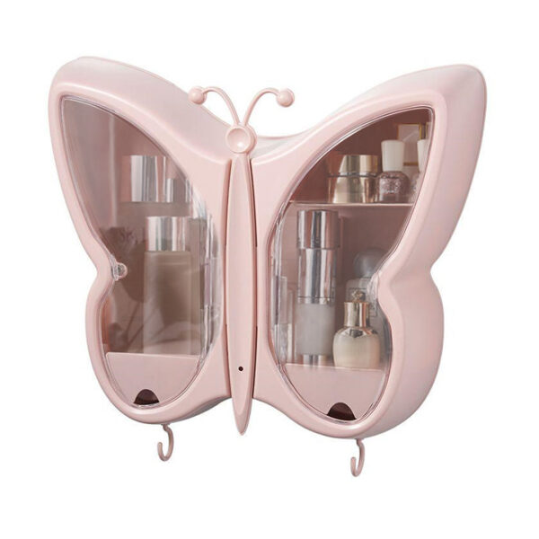 SOGA Pink Butterfly Shape Wall-Mounted Makeup Organiser Dustproof Waterproof Bathroom Storage Box Home Decor, Home, Bathroom, Bathroom Accessories, Bathroom Storage, ,  - AU DEPOT 1