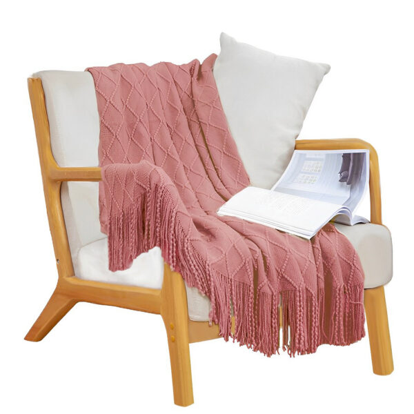 SOGA Pink Diamond Pattern Knitted Throw Blanket Warm Cozy Woven Cover Couch Bed Sofa Home Decor with Tassels, Home, Bed Linen, Throws And Blankets, Blankets, ,  - AU DEPOT 1