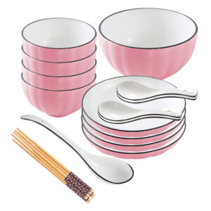 SOGA Pink Japanese Style Ceramic Dinnerware Crockery Soup Bowl Plate Server Kitchen Home Decor Set of 9, Kitchenware, Table Top, Dinnerware, Bowl, ,  - AU DEPOT 1