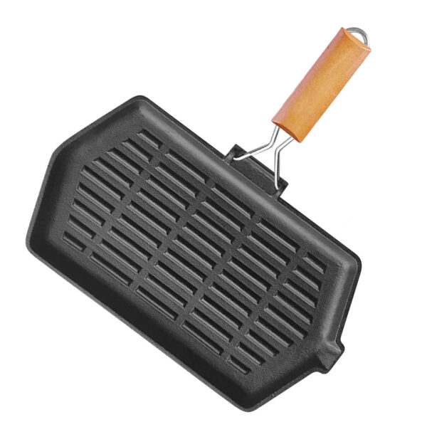 SOGA Rectangular Cast Iron Griddle Grill Frying Pan with Folding Wooden Handle, Home & Living, Kitchen & Dining, Cookware, Frying Pans, ,  - AU DEPOT 1