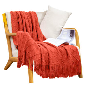 SOGA Red Diamond Pattern Knitted Throw Blanket Warm Cozy Woven Cover Couch Bed Sofa Home Decor with Tassels, Home, Bed Linen, Throws And Blankets, Blankets, ,  - AU DEPOT 1