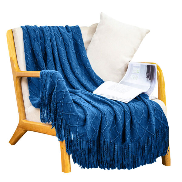 SOGA Royal Blue Diamond Pattern Knitted Throw Blanket Warm Cozy Woven Cover Couch Bed Sofa Home Decor with Tassels, Home, Bed Linen, Throws And Blankets, Blankets, ,  - AU DEPOT 1