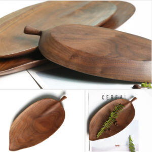 SOGA Set of 2 Walnut Leaf Shape Wooden Tray Food Charcuterie Serving Board Paddle Centerpiece Home Decor, Kitchenware, Table Top, Servingware, Servingware Platter, ,  - AU DEPOT 2