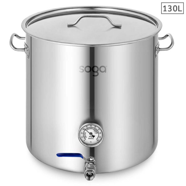 SOGA Stainless Steel Brewery Pot 130L With Beer Valve 55*55cm, Groceries & Liquor, Household, Home Brewing & Wine Making, Equipment, ,  - AU DEPOT 1