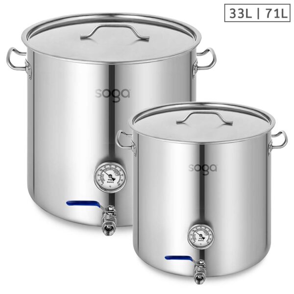 SOGA Stainless Steel Brewery Pot 33L 71L With Beer Valve 35CM 45CM, Groceries & Liquor, Household, Home Brewing & Wine Making, Equipment, ,  - AU DEPOT 1