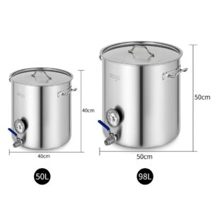 SOGA Stainless Steel Brewery Pot 50L 98L With Beer Valve 40CM 50CM, Groceries & Liquor, Household, Home Brewing & Wine Making, Equipment, ,  - AU DEPOT 2