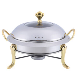 SOGA Stainless Steel Gold Accents Round Buffet Chafing Dish Cater Food Warmer Chafer with Glass Top Lid ChafingDishSoupGold AU DEPOT - AU DEPOT