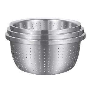 SOGA Stainless Steel Nesting Basin Colander Perforated Kitchen Sink Washing Bowl Metal Basket Strainer Set of 3, Home & Living, Kitchen & Dining, Bakeware, Mixing Bowls, ,  - AU DEPOT 1