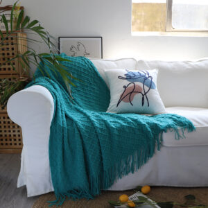 SOGA Teal Diamond Pattern Knitted Throw Blanket Warm Cozy Woven Cover Couch Bed Sofa Home Decor with Tassels, Home, Bed Linen, Throws And Blankets, Blankets, ,  - AU DEPOT 2