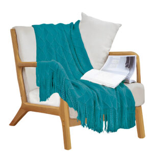 SOGA Teal Diamond Pattern Knitted Throw Blanket Warm Cozy Woven Cover Couch Bed Sofa Home Decor with Tassels, Home, Bed Linen, Throws And Blankets, Blankets, ,  - AU DEPOT 1