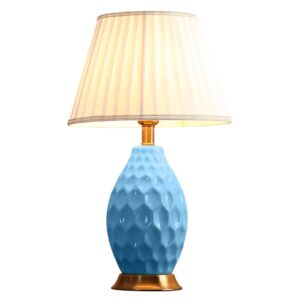 SOGA Textured Ceramic Oval Table Lamp with Gold Metal Base Blue Lamps TableLamp180Blue AU DEPOT Lamps - AU DEPOT