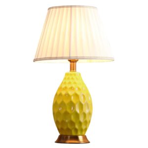 SOGA Textured Ceramic Oval Table Lamp with Gold Metal Base Yellow Lamps TableLamp180Yellow AU DEPOT Lamps - AU DEPOT