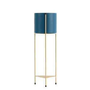 SOGA 2 Layer 65cm Gold Metal Plant Stand with Blue Flower Pot Holder Corner Shelving Rack Indoor Display FPotH65BLU AU DEPOT - AU DEPOT