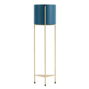 SOGA 2 Layer 81cm Gold Metal Plant Stand with Blue Flower Pot Holder Corner Shelving Rack Indoor Display FPotH85BLU AU DEPOT - AU DEPOT