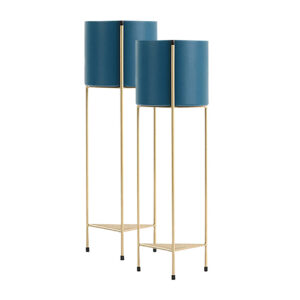 SOGA 2X 2 Layer 65cm Gold Metal Plant Stand with Blue Flower Pot Holder Corner Shelving Rack Indoor Display FPotH65BLUX2 AU DEPOT - AU DEPOT