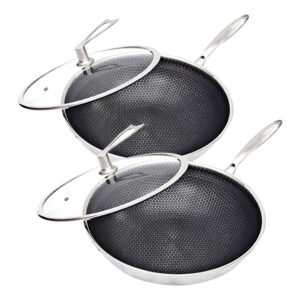 SOGA 2X 32cm Stainless Steel Tri Ply Frying Cooking Fry Pan Textured Non Stick Interior Skillet with Glass Lid frying pans FryPanTRIFPYZ32X2 AU DEPOT frying pans - AU DEPOT