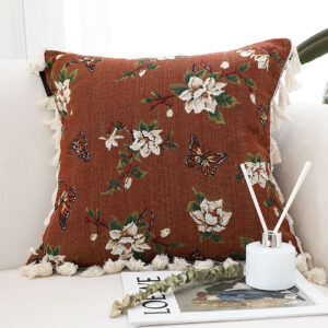 Buy SOGA 2X 45cm French Vintage Butterfly and Flower Tassel with Caramel Color Throw Pillow Online - Furniture - 2 - AU Depot Free Shipping