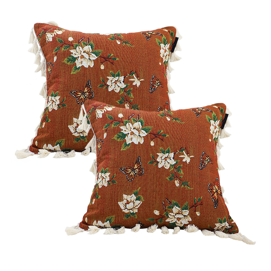 SOGA 2X 45cm French Vintage Butterfly and Flower Tassel with Caramel Color Throw Pillow, Furniture, Living Room Furniture, Occasional Chairs, , ,  - AU DEPOT 1