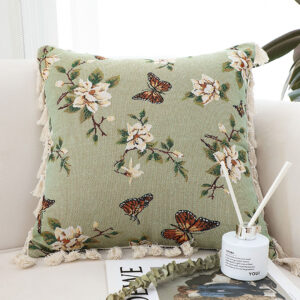 SOGA 2X 45cm Matcha Green French Vintage Butterfly Loves Flowers Tassel Throw pillow, Furniture, Living Room Furniture, Occasional Chairs, , ,  - AU DEPOT 2