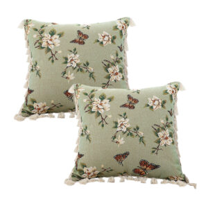 SOGA 2X 45cm Matcha Green French Vintage Butterfly Loves Flowers Tassel Throw pillow FrenchCushion249X2 AU DEPOT - AU DEPOT