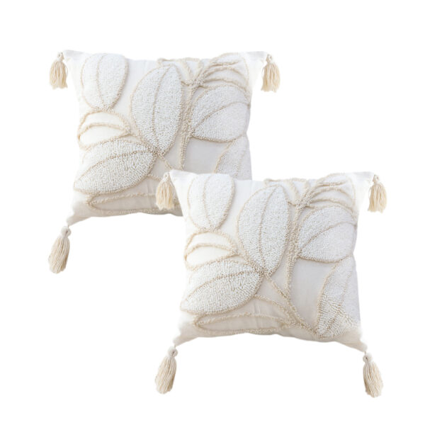 SOGA 2X 45cm Wabi-sabi Cream Flower Cover & Beige Velvet Leaf Ring Square Throw Pillow, Furniture, Living Room Furniture, Occasional Chairs, , ,  - AU DEPOT 1