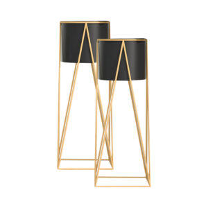 SOGA 2X 50cm Gold Metal Plant Stand with Black Flower Pot Holder Corner Shelving Rack Indoor Display FPotH52BLKX2 AU DEPOT - AU DEPOT