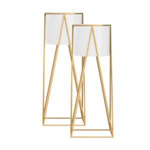 SOGA 2X 50cm Gold Metal Plant Stand with White Flower Pot Holder Corner Shelving Rack Indoor Display, Home & Living, Home Decor, Indoor Pots, Planters and Plant Stands, , ,  - AU DEPOT 1