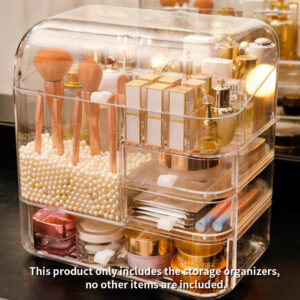 SOGA 2X Transparent Cosmetic Storage Box Clear Makeup Skincare Holder with Lid Drawers Waterproof Dustproof Organiser with Pearls Bathroom Storage BathC108X2 AU DEPOT 1 Bathroom Storage - AU DEPOT