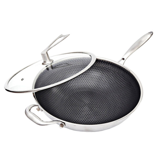 SOGA 34cm Stainless Steel Tri-Ply Frying Cooking Fry Pan Textured Non Stick Skillet with Glass Lid and Helper Handle, home & living, kitchen & dining, cookware, frying pans, ,  - AU DEPOT 1