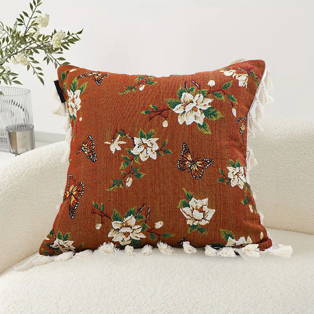 SOGA 45cm French Vintage Butterfly and Flower Tassel with Caramel Color Throw Pillow, Furniture, Living Room Furniture, Occasional Chairs, , ,  - AU DEPOT 3
