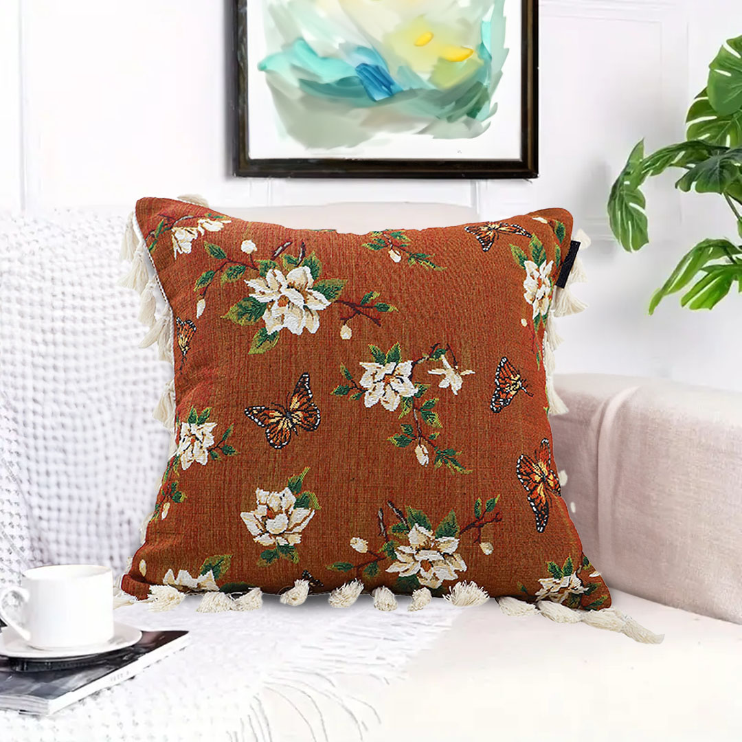 SOGA 45cm French Vintage Butterfly and Flower Tassel with Caramel Color Throw Pillow, Furniture, Living Room Furniture, Occasional Chairs, , ,  - AU DEPOT 4
