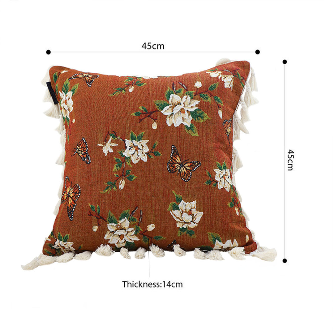 SOGA 45cm French Vintage Butterfly and Flower Tassel with Caramel Color Throw Pillow, Furniture, Living Room Furniture, Occasional Chairs, , ,  - AU DEPOT 5