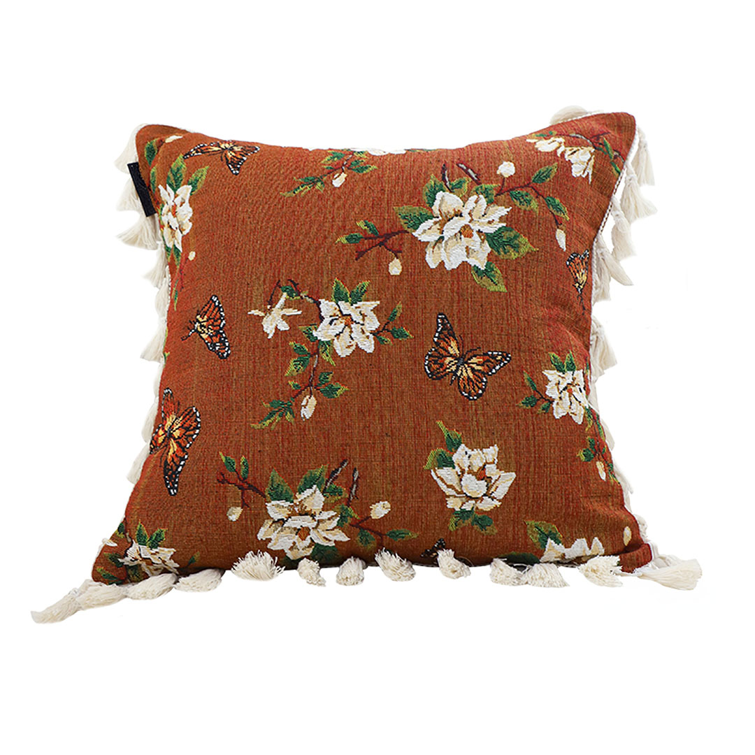 SOGA 45cm French Vintage Butterfly and Flower Tassel with Caramel Color Throw Pillow, Furniture, Living Room Furniture, Occasional Chairs, , ,  - AU DEPOT 1