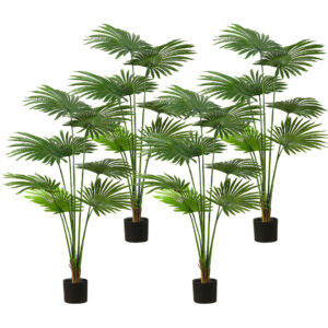 SOGA 4X 150cm Artificial Natural Green Fan Palm Tree Fake Tropical Indoor Plant Home Office Decor APlantSKS1508X4 AU DEPOT - AU DEPOT