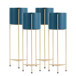 SOGA 4X 2 Layer 65cm Gold Metal Plant Stand with Blue Flower Pot Holder Corner Shelving Rack Indoor Display FPotH65BLUX4 AU DEPOT - AU DEPOT