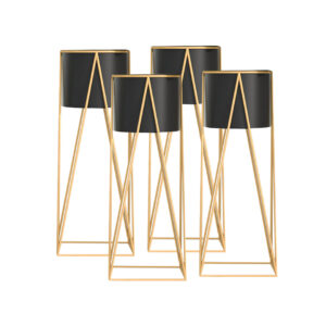 SOGA 4X 50cm Gold Metal Plant Stand with Black Flower Pot Holder Corner Shelving Rack Indoor Display FPotH52BLKX4 AU DEPOT - AU DEPOT