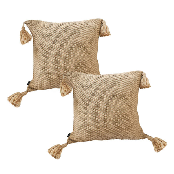 SOGA 50CM Light Brown Pillow with Tassel Accents, Rizzy Transitional Cover Throw Pillow, Furniture, Living Room Furniture, Occasional Chairs, , ,  - AU DEPOT 1