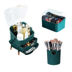 SOGA Green Cosmetic Jewelry Storage Organiser Set Makeup Brush Lipstick Skincare Holder Jewelry Storage Box with Handle Bathroom Storage BathC112 AU DEPOT Bathroom Storage - AU DEPOT