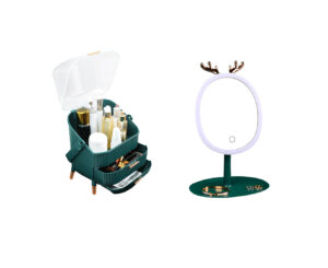 SOGA Green Cosmetic Jewelry Storage Organiser with Antler LED Light Mirror Tabletop Vanity Set Bathroom Storage BathC110 G534 AU DEPOT Bathroom Storage - AU DEPOT