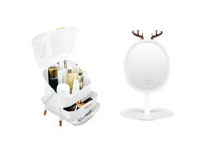 SOGA White Cosmetic Jewelry Storage Organiser with Antler LED Light Mirror Tabletop Vanity Set Bathroom Storage BathC109 G533 AU DEPOT Bathroom Storage - AU DEPOT